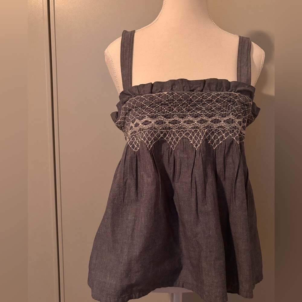 Current/Elliott Blue Sleeveless Top with Embroidery Detail